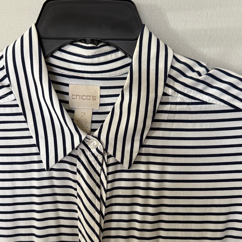 Chico's Navy and White Striped Blouse